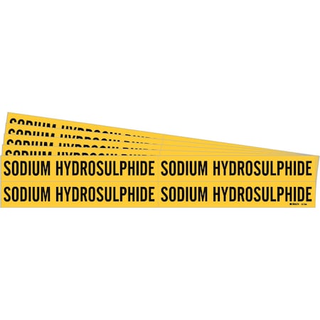Brady SODIUM HYDROSULPHIDE Pipe Marker Style 4 Black on Yellow 4 per Card, 5 PK 91764-PK